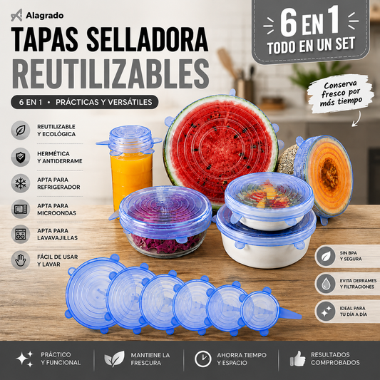 Kit x6 Tapas Ajustables y Herméticas